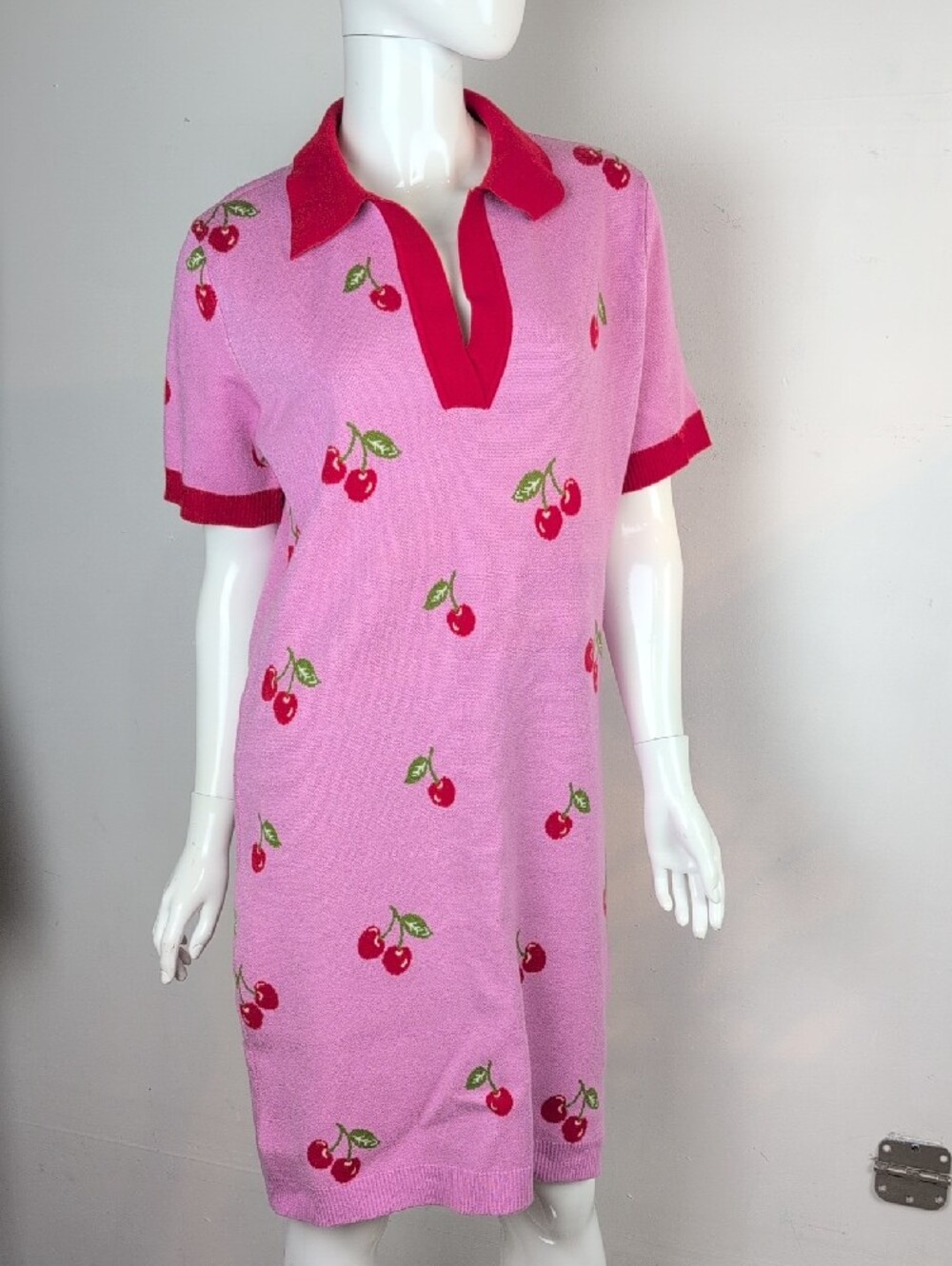 Forever 21 Pink Cherry Knit Polo Dress - Women's XL